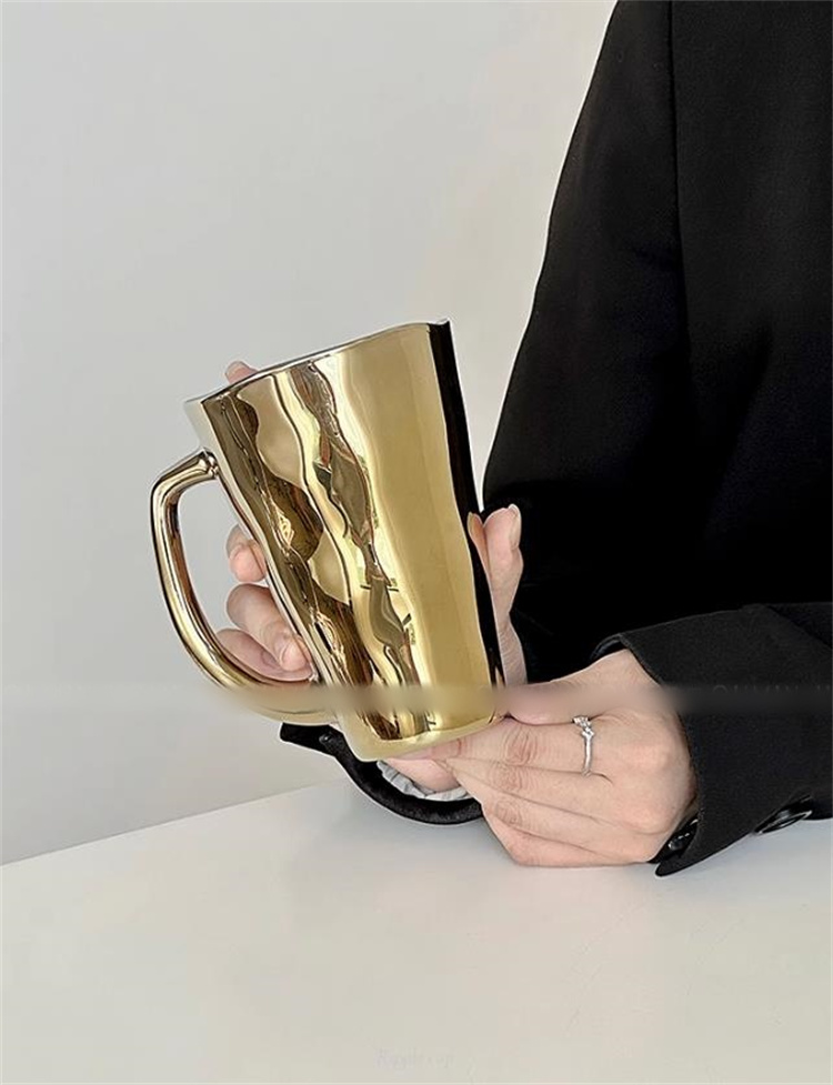 安いのに高く見える INSスタイル 個性 取っ手付き レーザーウォーターカップ イレギュラー 波紋マグカップ