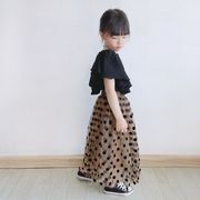 春夏子供服 女の子 メッシュ 水玉チュチュスカート ロングスカート