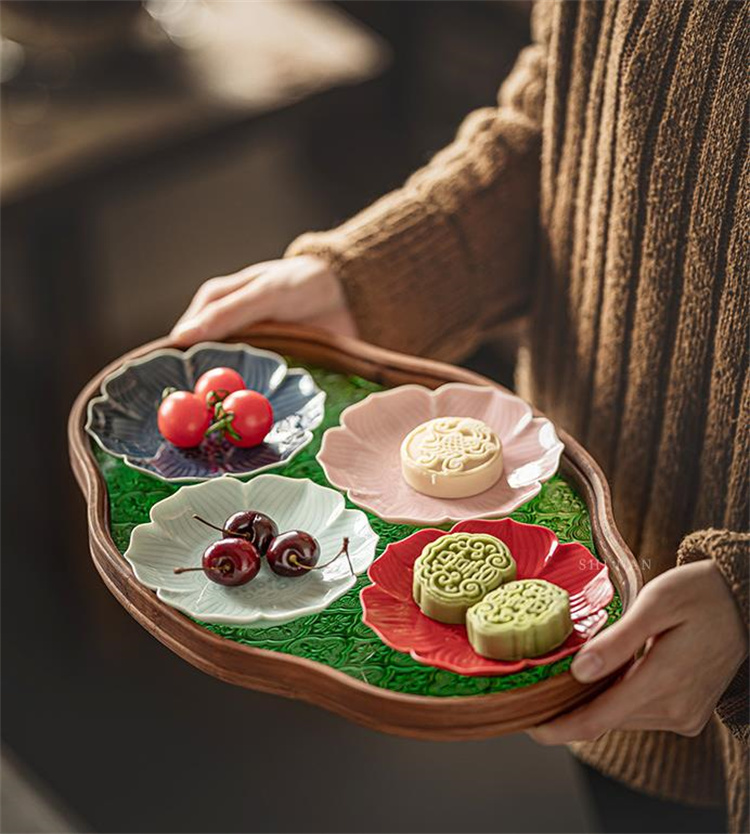 おしゃれの必需品 ガラス壺承 茶皿 レトロ 収納皿 菓子皿 収納皿 花海棠柄 竹製茶皿 ドライフルーツ皿