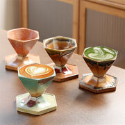 クーポン使用可能 陶器 コーヒーカップ セラミックカップ マグカップ 六角ピクニックカップ 甘いカップ