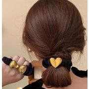 2色 韓国風 シュシュ かわいいハートの形ヘアゴム  リボン髪飾り 女性ヘアアクセサリー 黒ヘアロープ