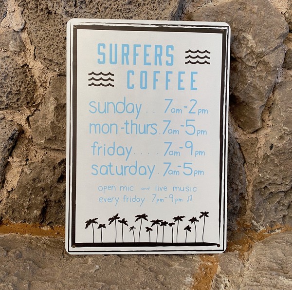 SURFERS COFFEE アルミサインプレート　SURFERS COFFEE OPENING HOURS
