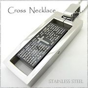 ステンレス ネックレス クロス 十字架 プレート ブラック レディース メンズ アクセサリー