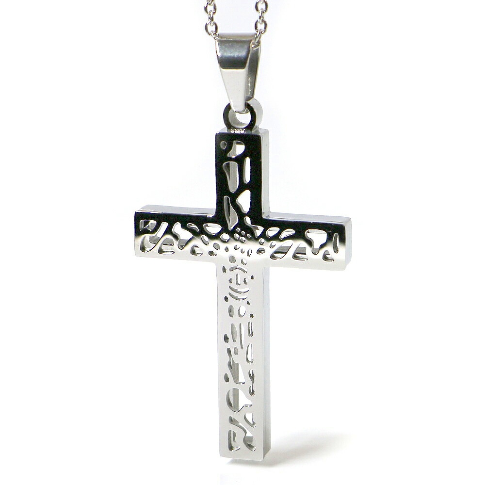 ステンレス ネックレス クロス 十字架 透かし彫り シルバー レディース メンズ アクセサリー