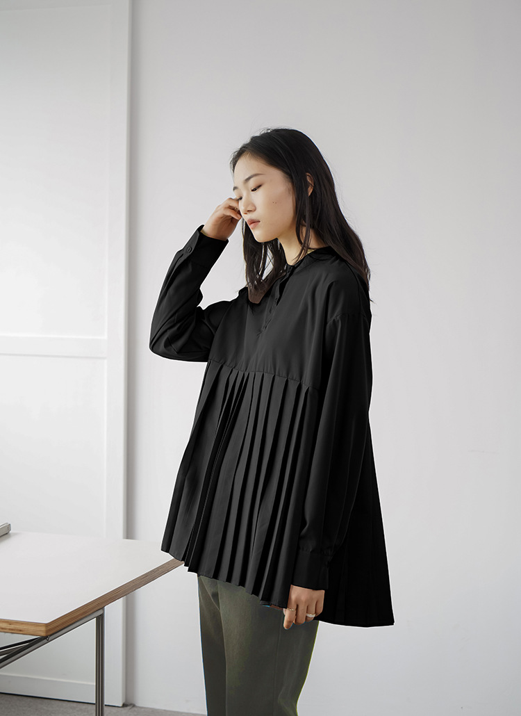 2color レディース トップス シャツ 白シャツ 長袖シャツ シャツブラウス バックプリーツシャツ プリーツ 切り替えデザイン ショート丈 2024新作 トップス プリーツ シャツ バンドカラー シャツ