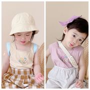 韓国の子供服、2024年夏の新作シャツ、女の子向けの韓国風キャミソール刺&#32353;、コットンベスト