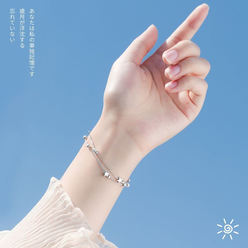 二重星ブレスレット女子学生韓国版円珠五角星銀メッキ手飾り