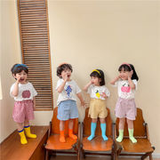 夏の子供服 女の子と男の子の半袖スーツ チェック柄ショーツ+半袖 韓国の子供服