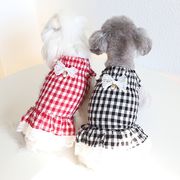 【2024春新作】 犬服 ペット服 ワンピース 韓国風 ドッグウェア 犬猫兼用 ワンちゃん用 格子柄