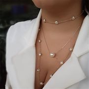 ファッションネックレス、シンプルな気質、真珠のネックレス、多層ウェア、鎖骨チェーン