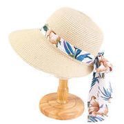 日焼け止め帽子 バケットハット レディース帽子 夏の日焼け止め麦わら帽子 ビーチ帽子 リボン漁師帽