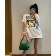 【予約223338】大きいサイズ春夏新作 韓国 レディース ファッション プリント  Tシャツ ワンピースLL-4L