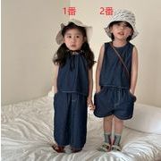 2024夏新作  韓国風子供服   男女兼用 デニムベスト＆パンツORスカート 2点セット  2色   80-150cm