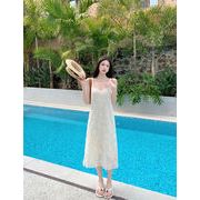 女性用韓国タッセルサスペンダースカート2023新しい夏のデザインフェアリーホワイトボトリングスカートミド