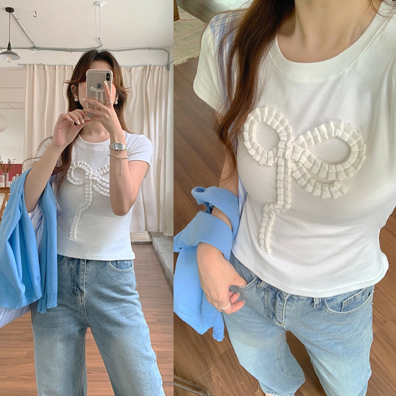トップス Tシャツ レディース 韓国ファッション デザイン リボン トップス Tシャツ レディース 韓国ファッション デザイン リボン