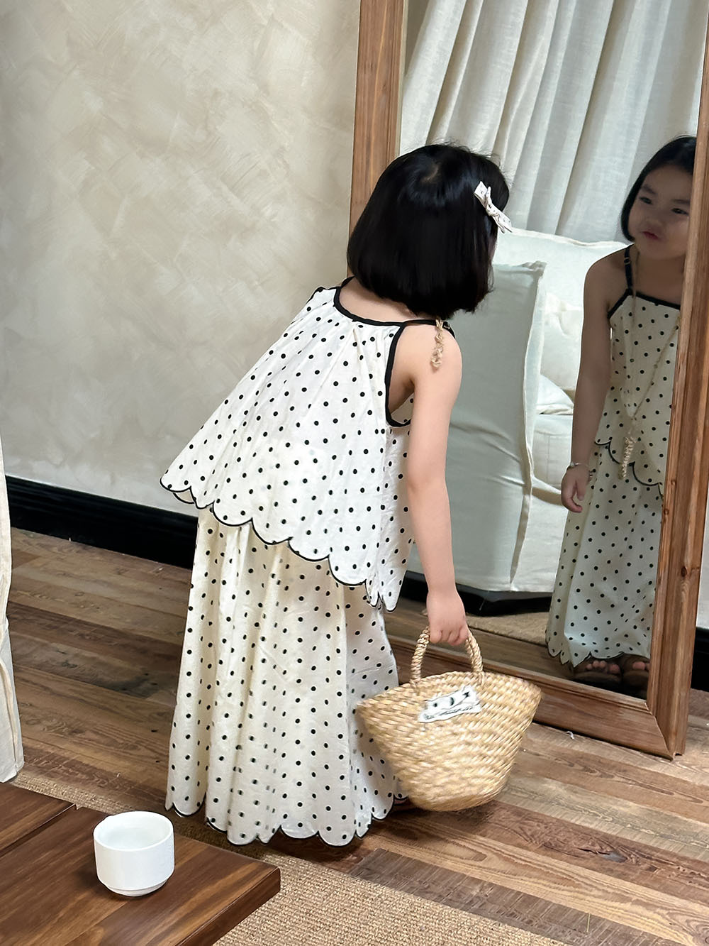 シモンズグランドセール 子供服 キッズキャミソー＋ ドット柄セットアップ 80~140cm ロンパース・カバーオール