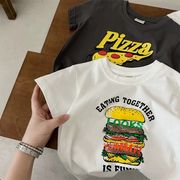 2024年新作子供用半袖Tシャツ、 漫画のピザ、ハンバーガー     ★綿100%