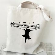 Musical Symbols Catかわいい猫プリントショルダーバッグ ハンドバッグ キャンバスバッグ