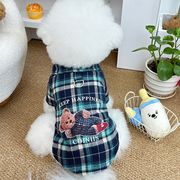 【2024夏新作】 犬服 ペット服 シャツ ドッグウェア 犬猫兼用 チェック柄 クマプリント 3色