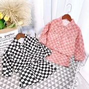 春秋 子供服  キッズ服 2点セット チェック　格子　コート　スカート　デニムセットアップ ファッション