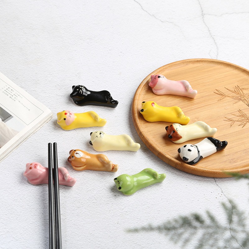 手作りセラミック箸置き 箸受け 箸枕 黒猫 パンダ 蛙 豚 うさぎ アヒル 動物箸置き