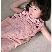 【2点セット】女の子 INS 韓国風子供服  2024夏新作  チョッキ 縞 韓国版 上着+ズボン  5-13#