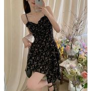 2024新作★女性のための黒い花柄のスリップドレス★スカート