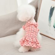 【2024夏新作】 犬服 ペット服 ワンピース チェック柄 ドッグウェア 犬猫兼用 ワンちゃん用 フック付