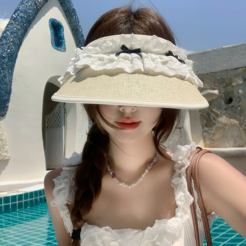サンバイザー 麦わら帽子 UVカット 春夏 リボン 韓国ファッション
