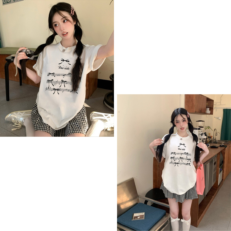 全品送料無料一部除く 楽譜リボンプリント オーバーサイズ Tシャツ MA レディース プチプラ 韓国 おしゃれ 楽譜リボンプリント オーバーサイズ Tシャツ ma 【即納