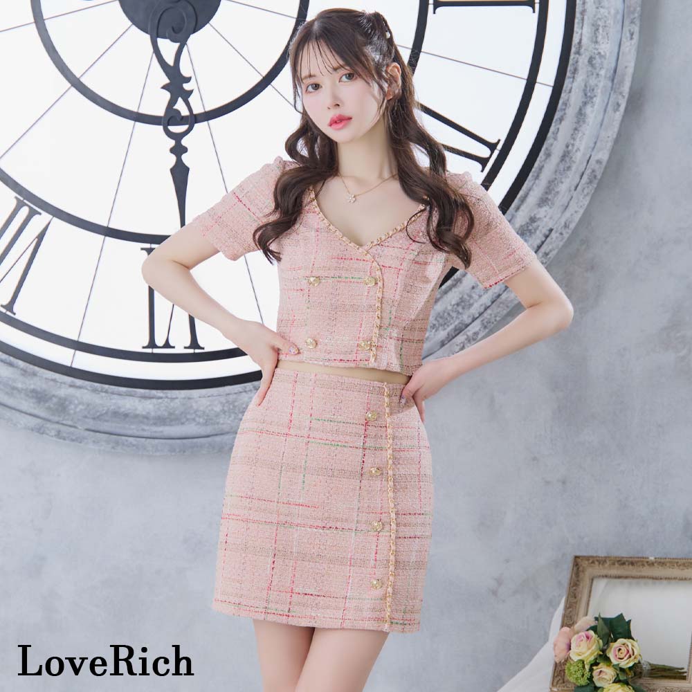 LoveRich チェック柄タイトドレス　ツイード　セットアップ　キャバドレス ecb012225305917ffbc66c6a629faa