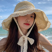 帽子 レディース ストローハット UVカット 麦わら帽子 草編み帽子 日よけ帽子 日焼け防止 つば広