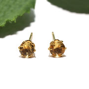 ピアス　シトリン　約4mm　突き刺し型　ステンレス　ゴールド　日本製