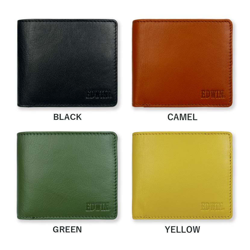 全4色】 EDWIN エドウイン ゴートレザー 二つ折り財布 スリム
