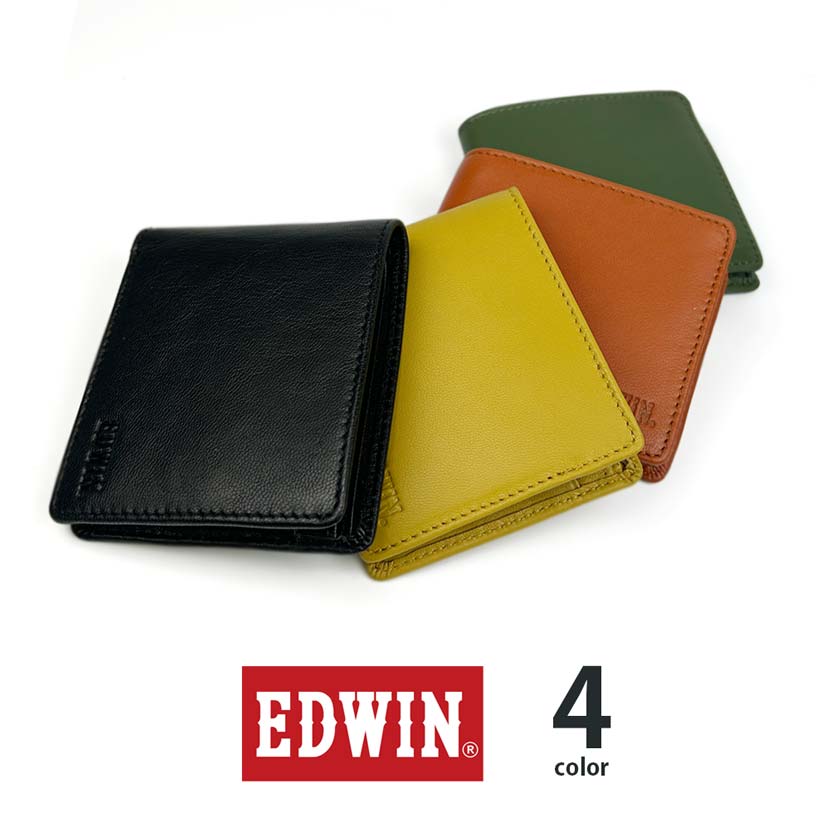 全4色】 EDWIN エドウイン ゴートレザー 二つ折り財布 スリム