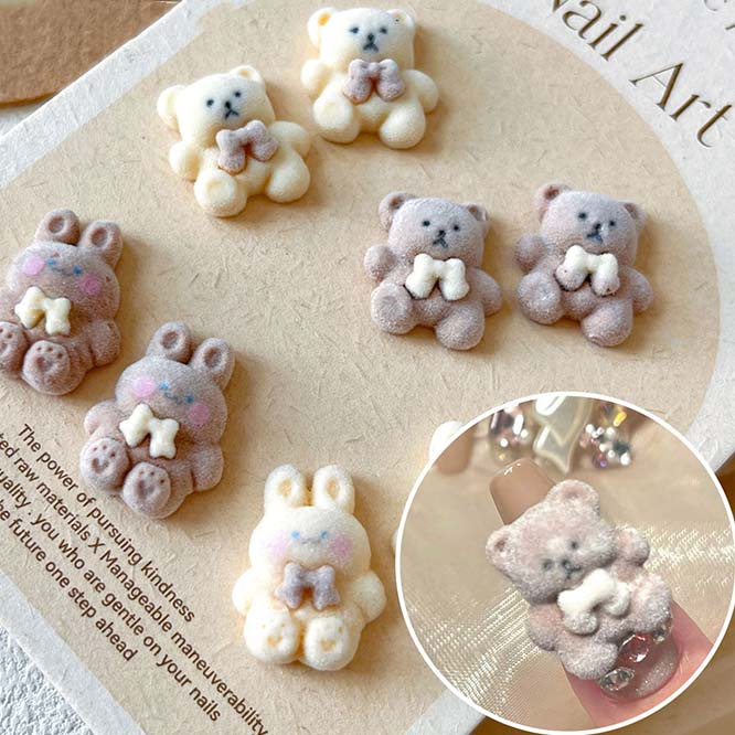 お花と3姉妹うさぎのヘアゴム ハンドメイド レジン ホワイト