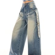 パンツ ボトムス ジーンズ デニム ストレート ウォッシュ加工 ワイドパンツ レディース