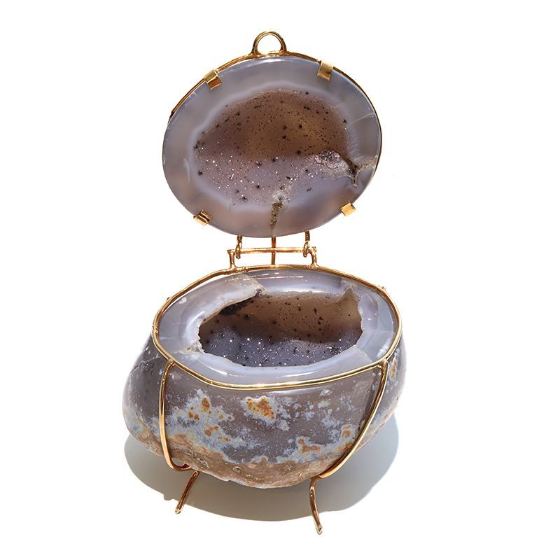 今日だけ‼️天然石 ブラジル産 トレジャー瑪瑙 可愛い顔 台座付き ⑤