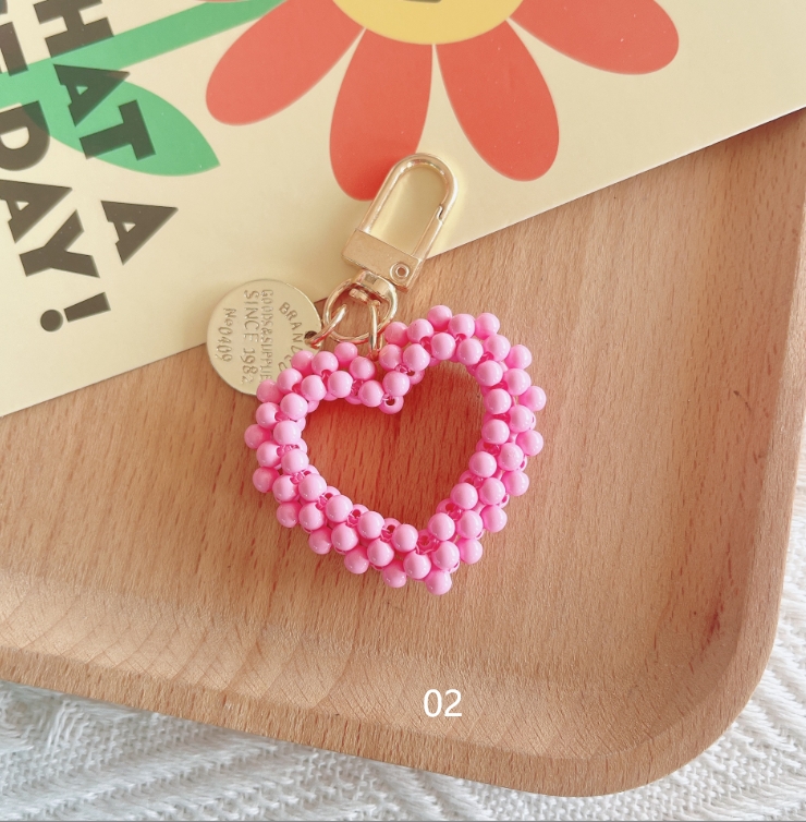 韓国風アクリル ビーズのハートの形キーホルダーかわいい バッグ