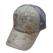 刺繍メッシュキャップ モノトーン風神雷神 グレー　帽子/和柄/夏/日除け