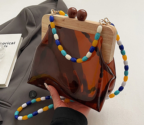 カラフルビーズ付きショルダーバッグ レーディス 半透明アクリル