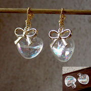 ガラスドームチャーム【07.水入りハート オーロラ】 ガラスチャーム ネコポス不可