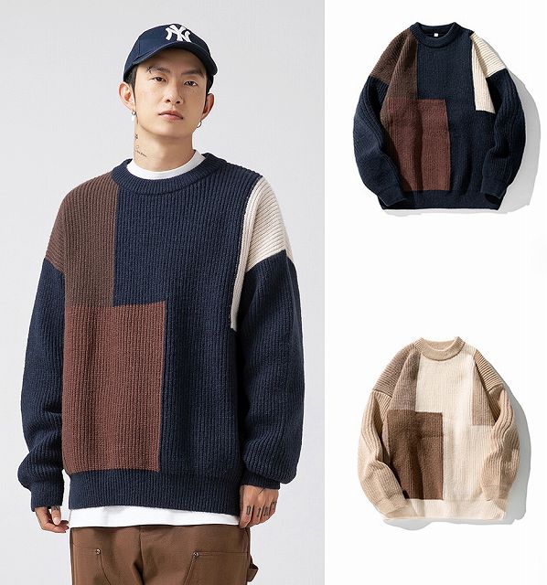 メンズファッション 長袖 ニット・セーター 男女兼用 カジュアル トップス 秋冬 2024新作★全2色