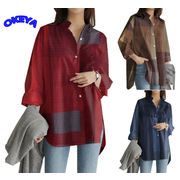 2024年秋新作　レディース服　トップス　シャツ　ｖネック　長袖　ファション　チェック柄　S#-5XL#