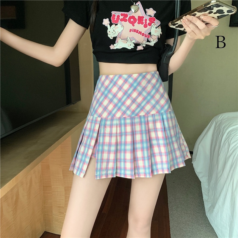 サイドスリットチェックプリーツミニスカパン ミニスカート 韓国