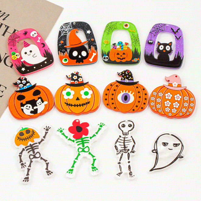 ハロウィンパーツ 猫 ハンドメイド かぼちゃ ハロウィーン アクセサリーパーツ アクリルプレート 手芸材料