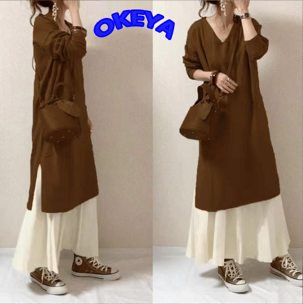【2024年秋新作】レディース服　ワンピース　ｖネック　ロングスカート　セットアップ　2色展開