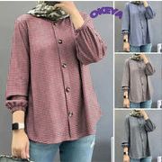 【2024年秋新作】レディース服　トップス　シャツ　チェック柄　長袖　カジュアル　4色展開　S#-5XL#