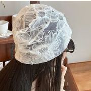 キャップ 小顔効果  帽子 レース  シースルー 頭巾