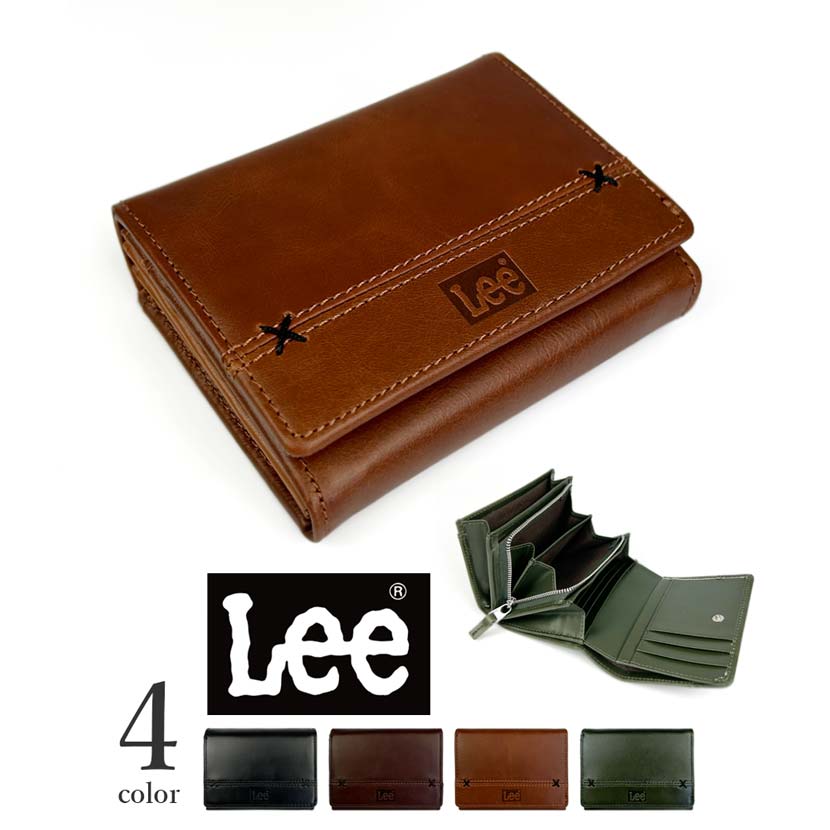 全4色 Lee リー クロスステッチデザイン 二つ折り 財布 ウォレット リアルレザー